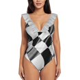 thumbnail image 1 of Checkered Flag. Cloth Win Winner Chequered Flag Women'S Ruffle One Piece Swimsuit Bodysuit One Piece Swimwear Bathing, 1 of 5