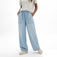 thumbnail image 3 of uublik Jeans Women Wide Leg High Waisted Pull On Baggy Jeans for Women Stretchy Trendy Womens Jean Straight Casual Denim Pants, Light Blue, 3 of 6
