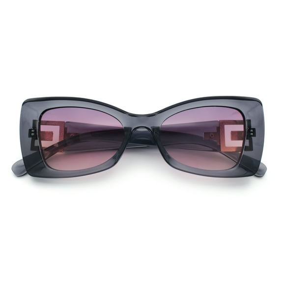 Womens Bow Tie Shape Beveled Thick Plastic Mod Designer Fashion Sunglasses Grey - Purple