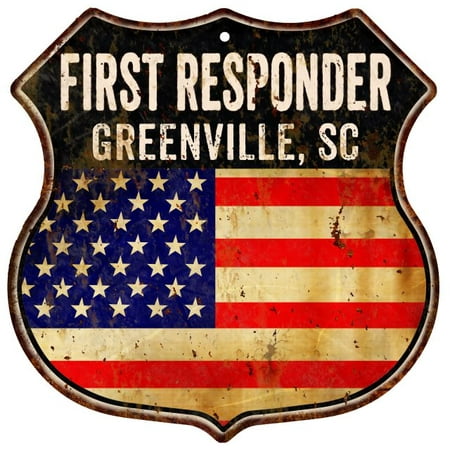 GREENVILLE, SC First Responder USA 12x12 Metal Sign Fire Police