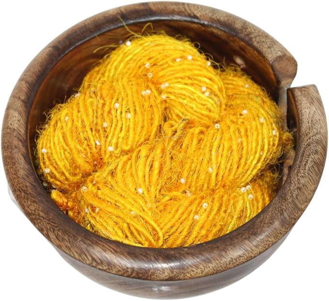 Knitsilk Recycled Sari Silk Beads Yarn - Yellow, 80+ Yards, 100g x 2 Count | 200 Grams | Eco-Friendly Handcrafted Material for Knitting, Crochet, and & Weaving