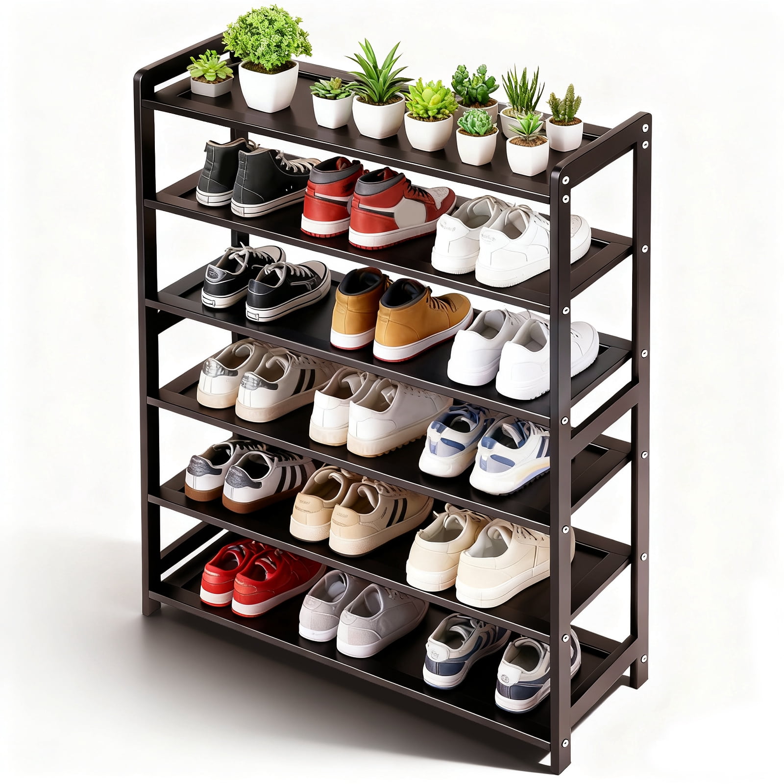 Zimtown Bamboo Shoe Rack, 6 Tier 24 Pairs Shoe Storage Organizer Space Saving for Entryway Home, Coffee