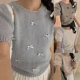 thumbnail image 4 of BUYISI Basic,Simple Womens Sweet Bow Sweater Casual Short sleeves Top Grey, 4 of 9