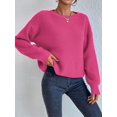 thumbnail image 4 of Women Solid Crew Neck Cropped Drop Shoulder Oversized Long Sleeve Soft Knit Sweater 102 - Fuchsia L, 4 of 10