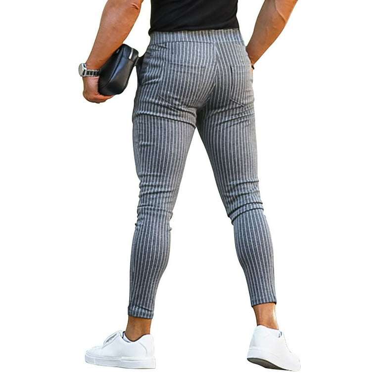 YLSDY Men s Striped Pants Slim Fit Trousers Pinstripe Elastic Waist Jogger Pants Comfy Sport Workout Stret Gray S Walmart