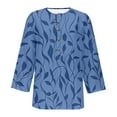 thumbnail image 7 of Fznquz Blue Plus Size Womens Tops Loose Fit Crew Neck Casual T Shirts Floral Button 3/4 Length Sleeve Winter Clothes,XXL, 7 of 7