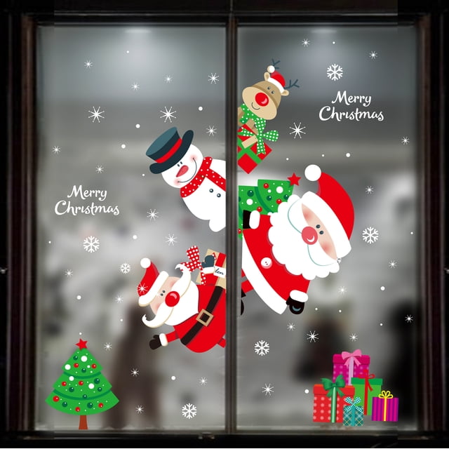 Pegatinas navideñas, decoraciones para centros comerciales, pegatinas para ventanas de vidrio, diseño de escena, pegatinas estáticas de PVC, pegatinas de pared, flores para ventanas