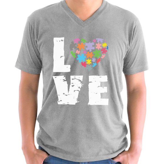 Autism V-neck Shirt for Men Love Puzzle Autism Awareness Mens S M L XL 2XL Graphic Tee