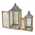 thumbnail image 2 of Set of 2 Brown Wood finished Frame Glass and Metal Top Lanterns, 2 of 5