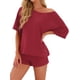 thumbnail image 1 of Pijama de punto waffle para mujer INSPIRE CHIC, conjunto de 2 piezas, cuello redondo, ropa de estar en casa, talla 2XL, rojo, 1 of 5