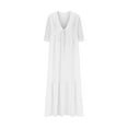 thumbnail image 4 of Meichang Women's Linen Maxi Dress Loose Fit V Neck Lantern Half Sleeve Summer Dress Flowy Swing Ruffle Hem Beach Vacation Dresses Casual Long Dresses, 4 of 5