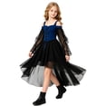 thumbnail image 6 of Girls' Halloween Gothic Off-Shoulder Lace Sleeve Party Dress, off-shoulder cut, lace mesh long sleeves, irregular high-low hem, Suitable For Halloween Parties, Themed Costume Events Blue 8-9 Years, 6 of 7