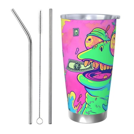 

Goofa Psychedelic Cartoon Frog for 20 oz Skinny Tumbler Stainless Steel Coffee Mug Slim Vacuum Insulated Travel Cup Car Cup-Straw Three-piece Set