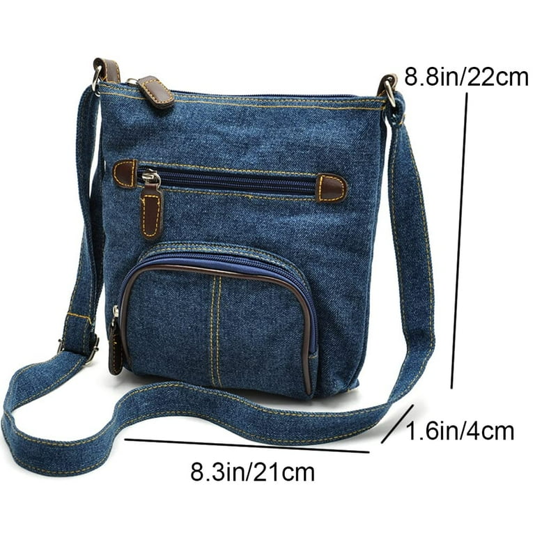 ショルダーバッグ・ポシェット Women's Logo Denim Crossover Strap Small Should Women Denim Crossbody Bag, Multi Pockets Messenger Bag with
