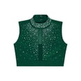 thumbnail image 3 of Hansber Kids Girls Lyrical Dance Crop Top Sleeveless Mock Neck Rhinestones Mesh Performance Cheerleading Tops Green 8, 3 of 5
