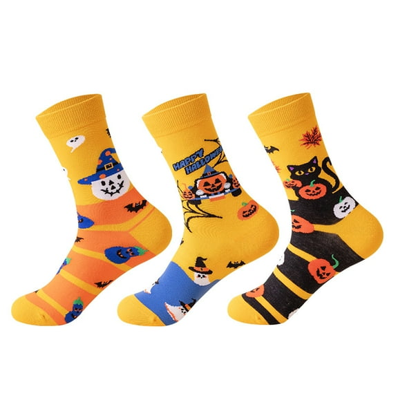 3 Pairs Women Halloween Socks Crew Socks Novelty Colorful Sock for Halloween Gifts for Men