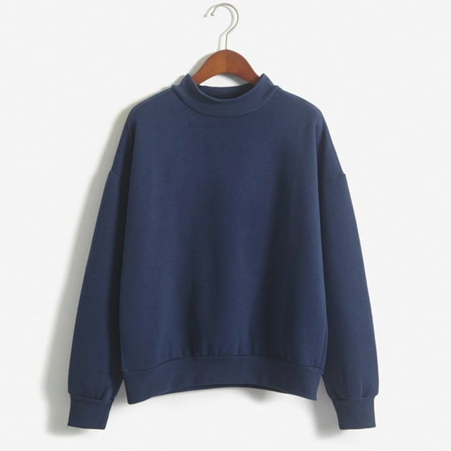 Yubnlvae Chandails à Col Rond pour Femmes, Chandail à Manches Longues Uni à Épaules Tombantes, Coupe Décontractée, Bleu Marine P
