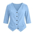 thumbnail image 5 of Women's Tops, Tees & Blouses Cotton Linen V Neck 3/4 Sleeve Button Down Color Shirts Business Casual Tops for Women bovemsi, 5 of 5