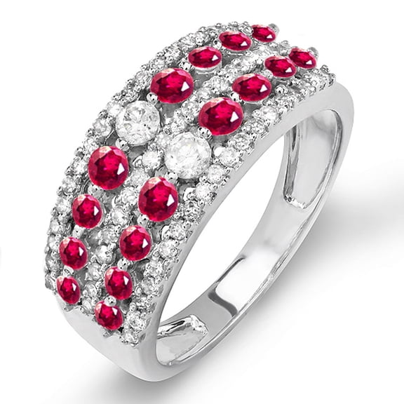 Dazzlingrock Collection 10K Round Ruby And White Diamond Ladies Anniversary Wedding Band Ring, White Gold, Size 5