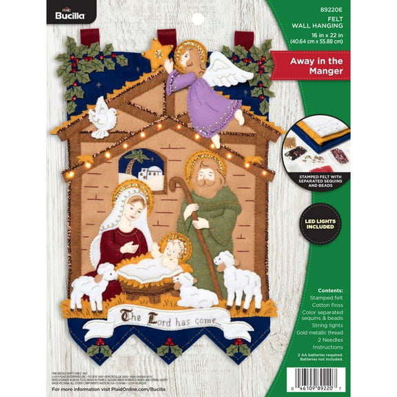 Bucilla Felt Applique DIY Holiday Wall Hanging Kit, Away in the Manger, 16" x 22"