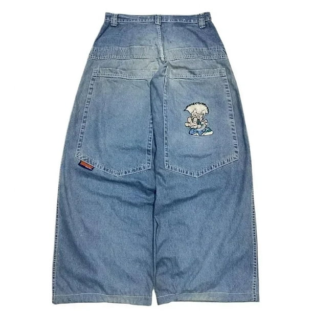 Pantalones vaqueros con estampado gótico para hombre, ropa de calle Y2K, Harajuku, informal, holgado, recto, de pierna ancha, Punk