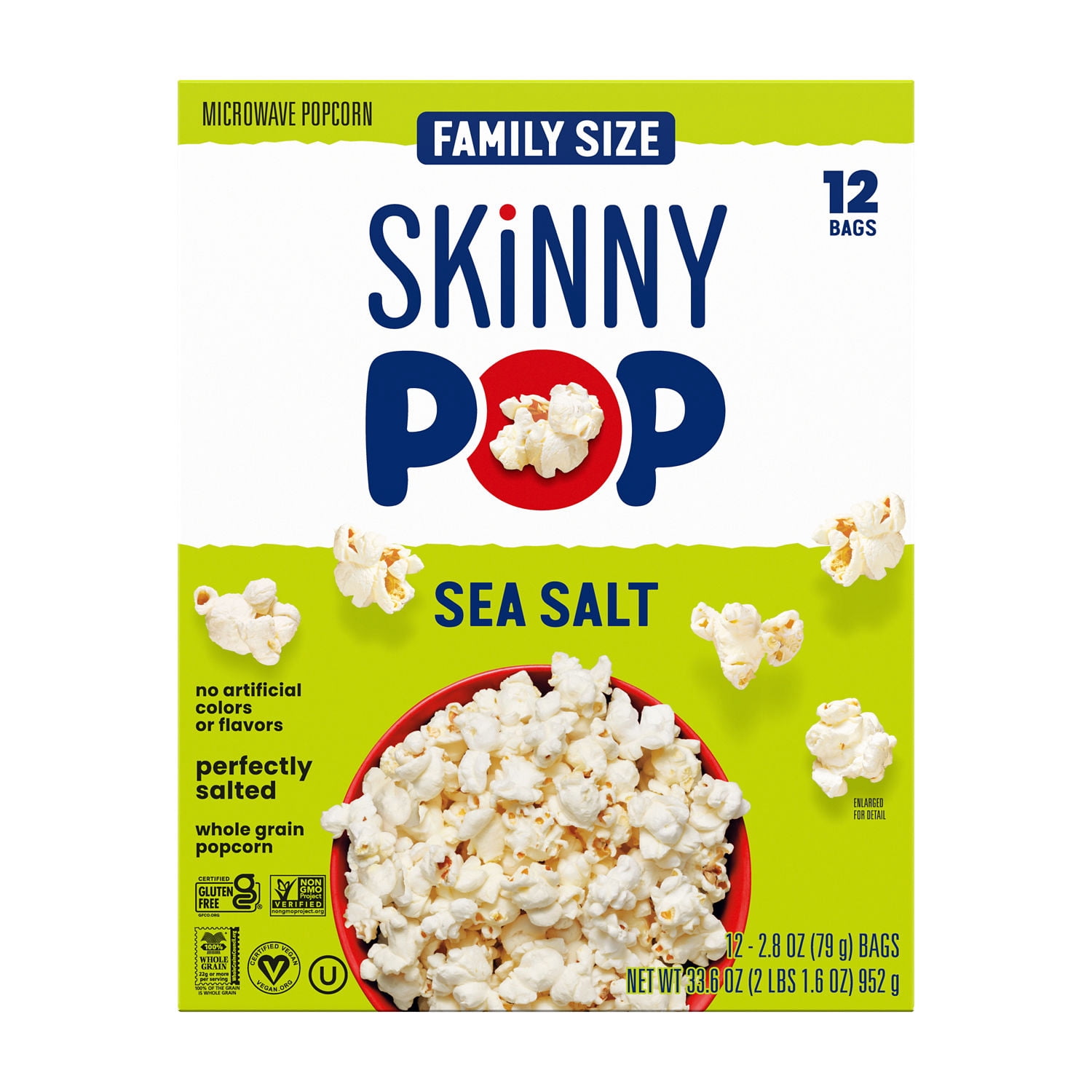(3 pack) SkinnyPop Sea Salt, Gluten Free Microwave Popcorn Bags, 2.8 oz (12 Count)