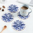 thumbnail image 4 of Coasters for Drinks Bar Beer,Set of 4 ,Round Wooden Housewarming Gift,Blue And White Porcelain Pattern With Floral Motifs, 4 of 6