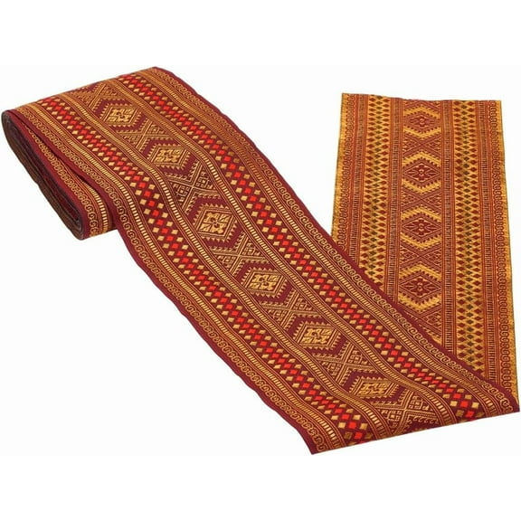 4 Inch 10 Yards Red Jacquard Ribbon Boho Embroidered Trim Tape Embroidery Wide Polyester Woven Fabric Applique Trimming Bulk for Sewing Making Crafts Clothes Dresses DIY Wedding Accessories