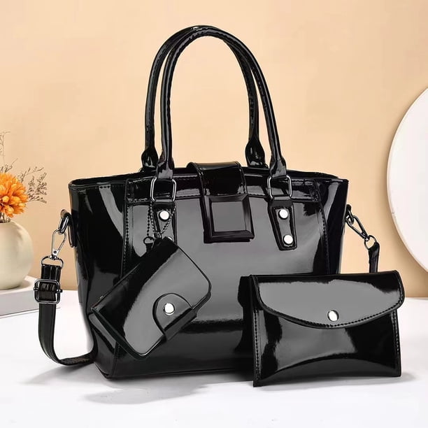 Bolsos de mano y carteras de cuero brillante para mujer, bolsos de mano cruzados de lujo, conjunto de 3 piezas, bolso de mano para mujer, bolso de hombro