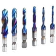 6pcs Spiral Tap Drill Bit Set Blue Plating Coating Hex Shank Drill and