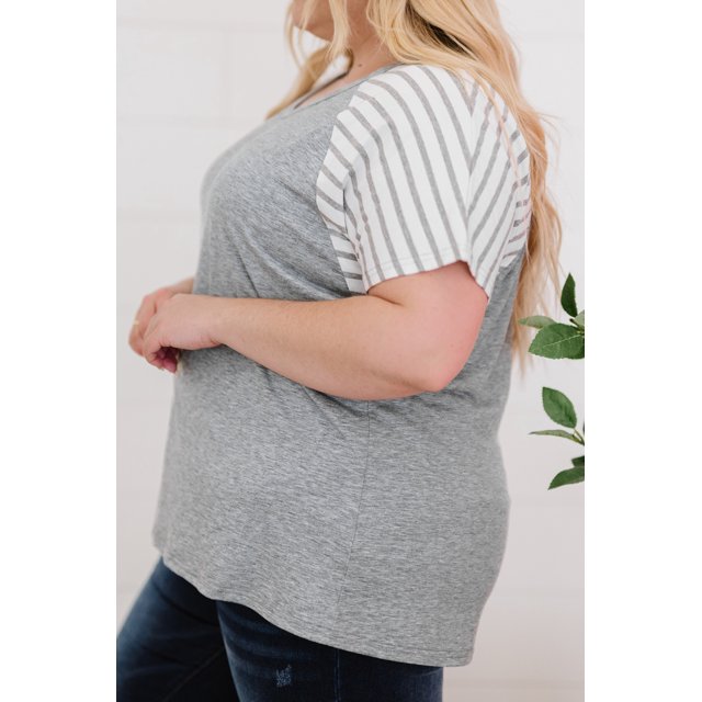 ABPHQTO Top De Mujer De Manga Corta Con Bloque De Color A Rayas Gris Gris