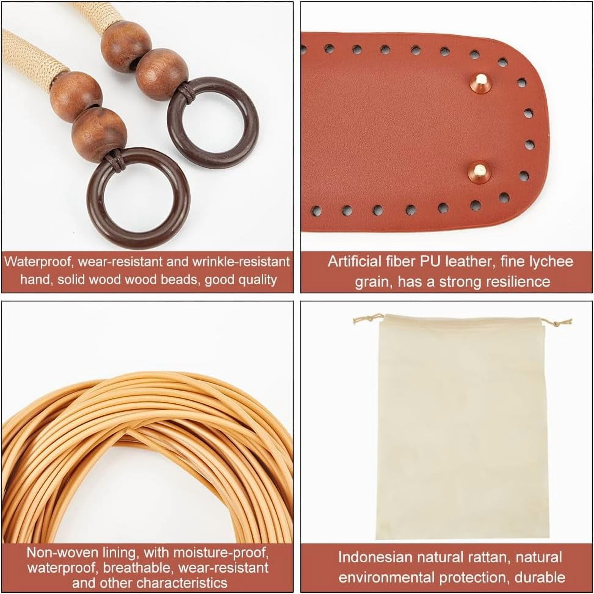 DIY Rattan Woven Handbag Making Kit DIY Women Summer Beach Bag Making Kit Handwoven Straw Bag Personalized Complete Kit Round Handle Crochet Bag Making Materials Handicraft Gift Dark Brown for DIY