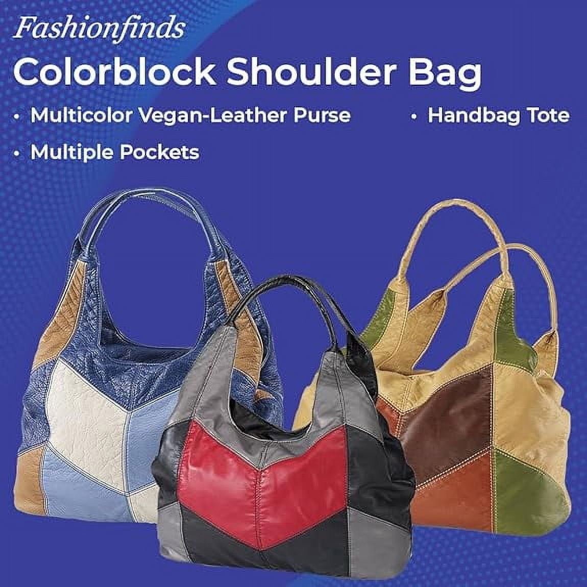 Sagefinds Color Block Shoulder Bag for Women, Hobo Purse, 3 Zippered Compartments, Lined Interior