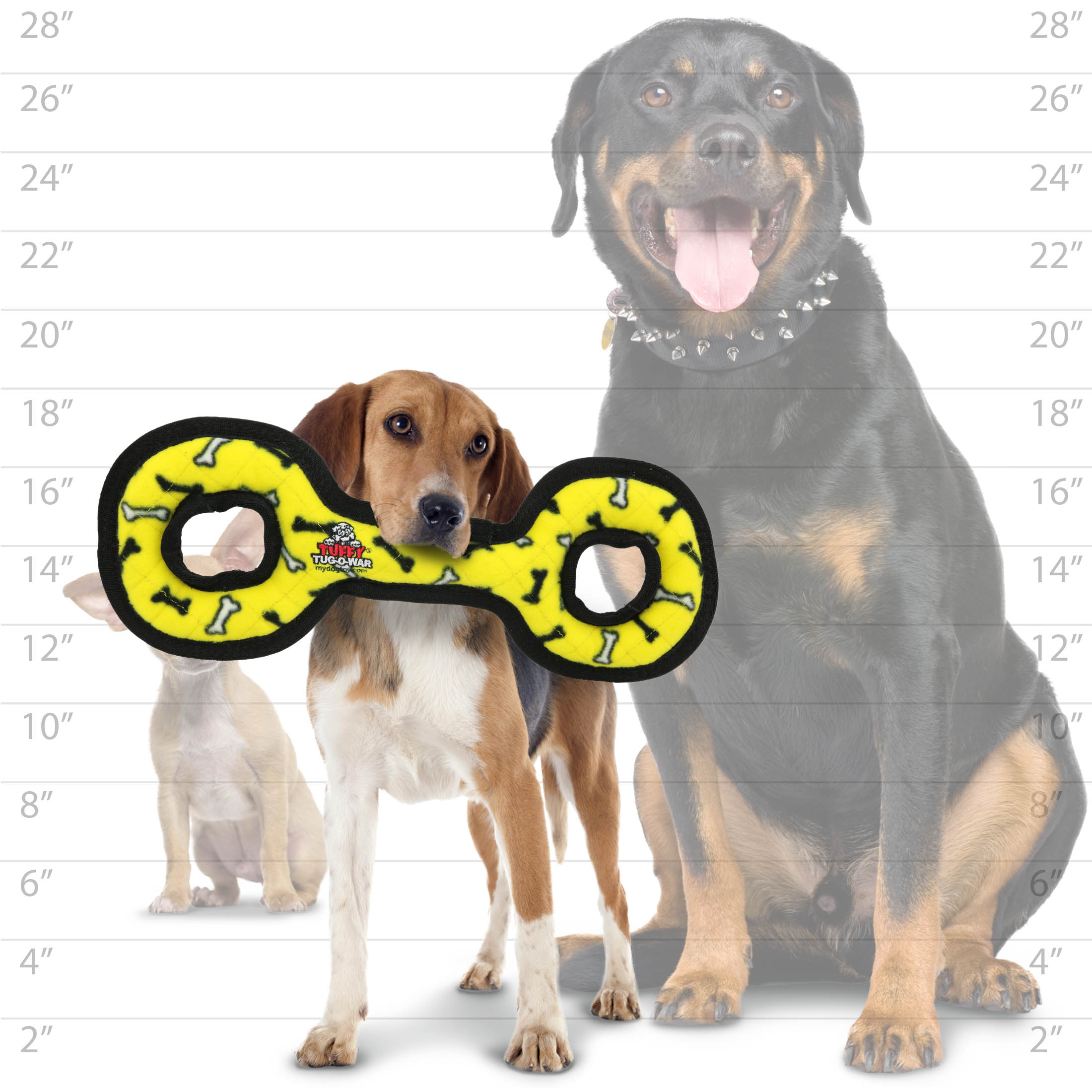 TUFFY® Medium Tug-O-War Yellow Bone, Durable Plush Squeaky Dog Toy, 2 Pack