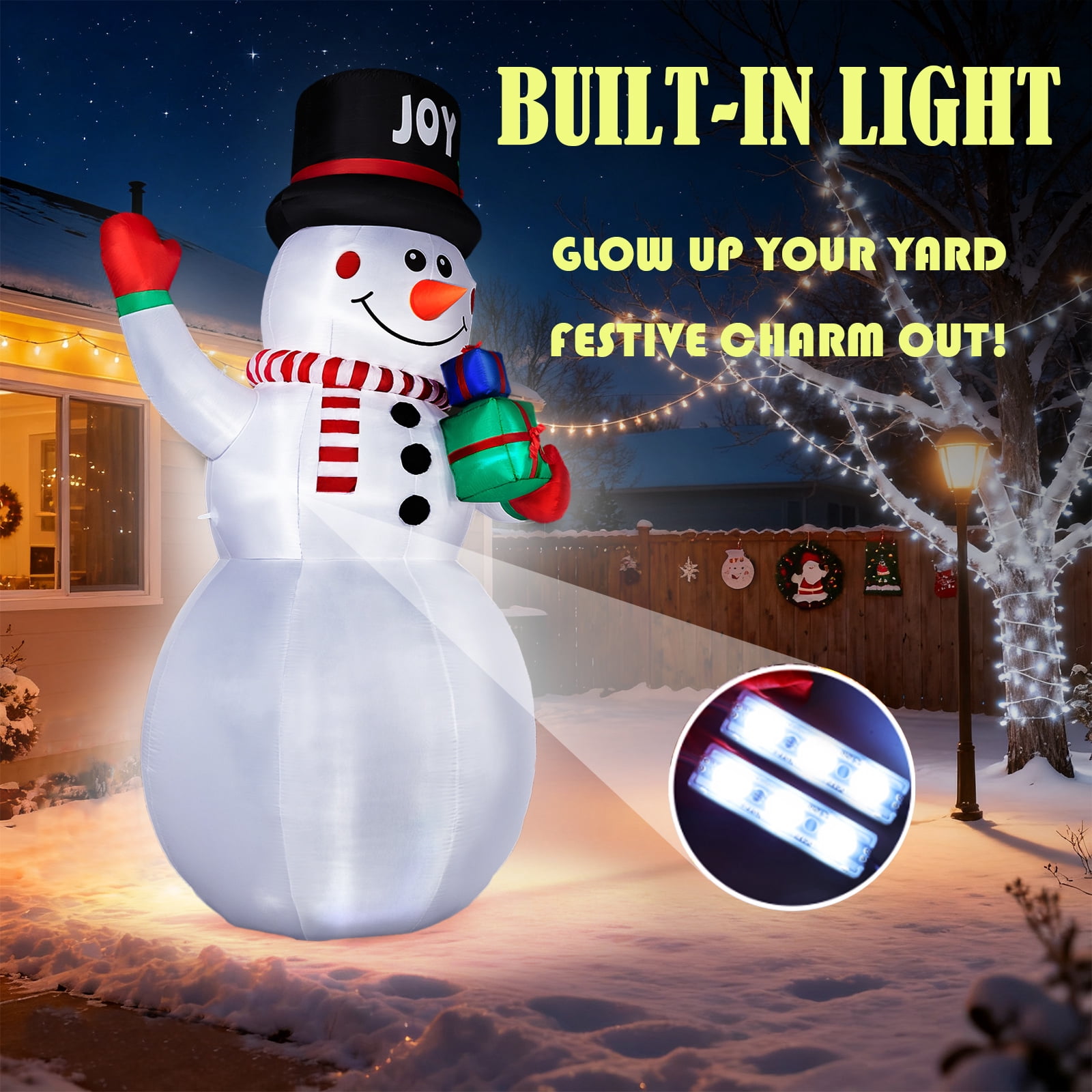 Astoutdoor 12 ft Lighted Christmas Inflatable Snowman with Gift Boxes, Built-in LED Lights, Blow Up Yard Decoration