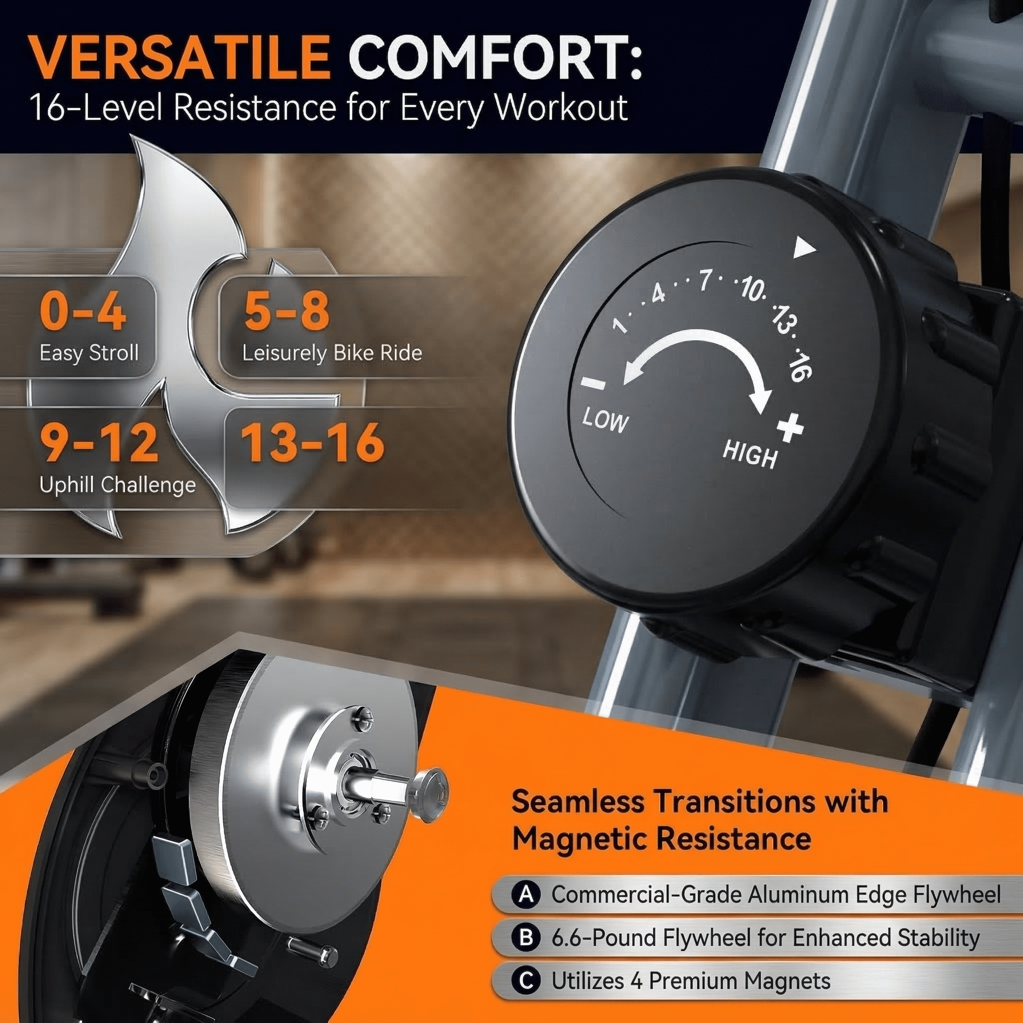 USLIM Foldable Stationary Bike for Apartment Cardio with 16-Level Resistance, 300 lb Capacity, 6.6 lb Flywheel