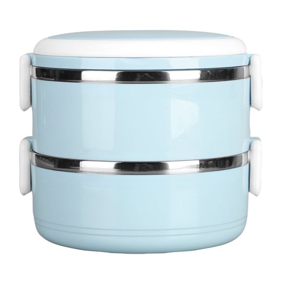 Portable Insulated Bento Lunch Box, Double Layer Lunch Container Stackable Leakproof Stainless Steel Food Container, Round