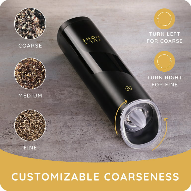 Gravity Electric Salt and Pepper Grinder Set - 2 Pack, Adjustable  Coarseness, One Hand Operation Electric Black Pepper Grinder with LED Light  and Cleaning Brush