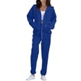 thumbnail image 2 of Sweatsuits Women 2 Piece Outfit Cozy Fleece Oversized Zip Up Hoodie Jogger Sweatpants Set Lounge Matching Sweat Sets Blue M, 2 of 3