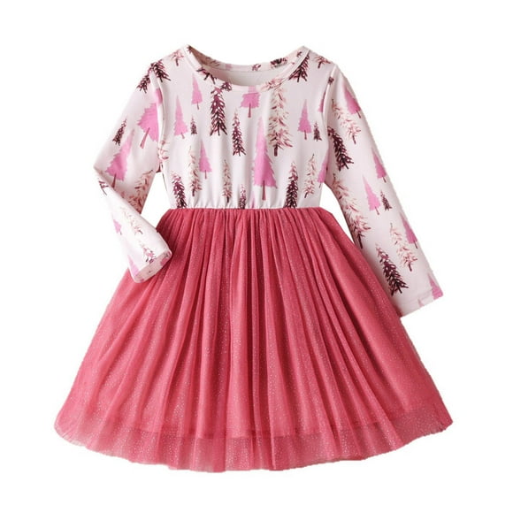 MIASHUI Girls Party Dress for Christmas Celebration - Long Sleeve Mesh Lace Dress for Kids Holiday Outfit for Daily Casual Wear Age 3-8 Pink,4-5 Years