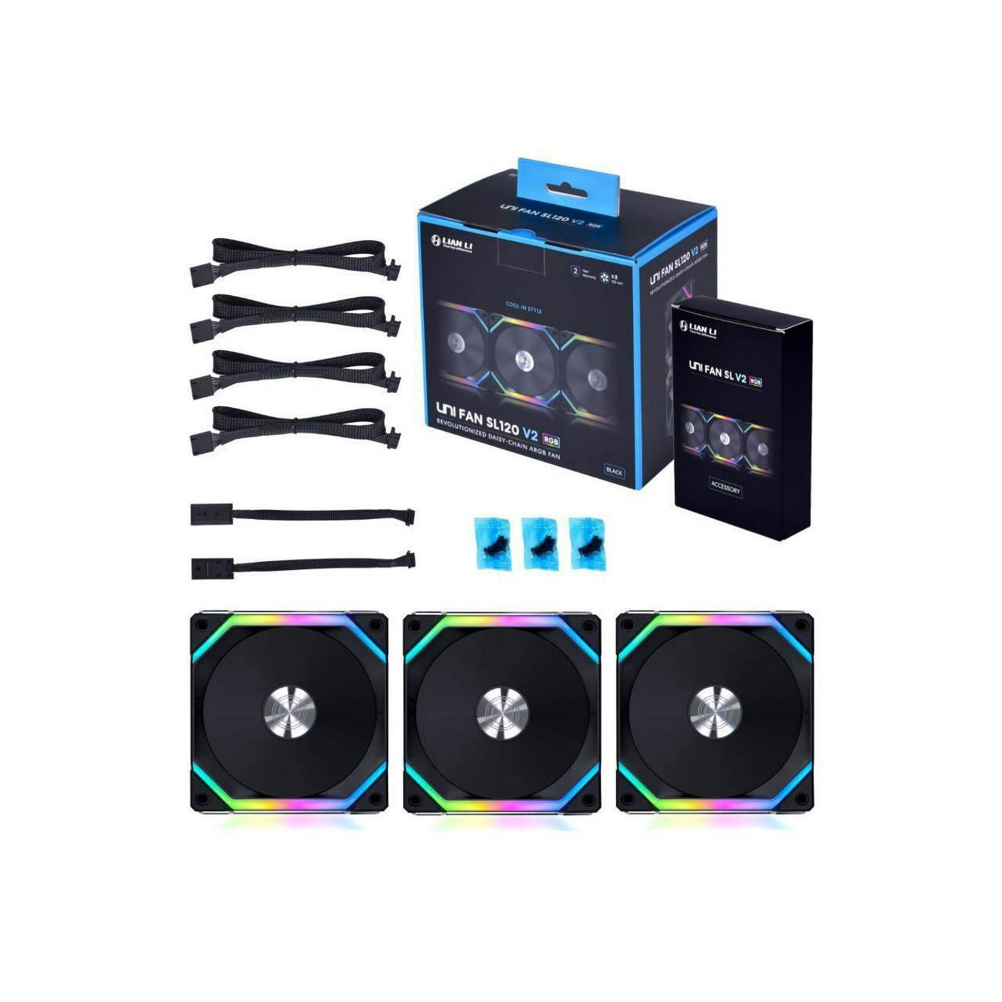 Lian Li UNI FAN SL120 V2 合計6個 Lian Li UNI FAN SL120 V2 RGB PWM Lüfter, 3er Pack - 120mm, schwarz