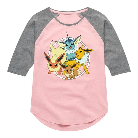 Pokémon  - Eevee Group - Youth Girls Raglan Graphic T-Shirt