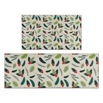 Green and Red Christmas Holly Pattern Kitchen Rugs Sets Of 2,Anti Fatigue Kitchen Mat Rugs Non Slip Washable,Decorative Kitchen Floor Mats for Kitchen,Sink,Laundry,17"x30" 17"x47"