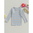 thumbnail image 2 of Toddler Baby Girl Shirt Casual Stripe Print Lettuce Trim Long Sleeve Tops Cute Pullovers, 2 of 7