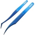 thumbnail image 1 of FEITA Diamond Grip Eyelash Extensions Tweezer Lash Precision Tweezers, Japanese Steel Dolphin-shaped & Angled Tip, False Lashes Application Tools, Blue 2Pcs, 1 of 7