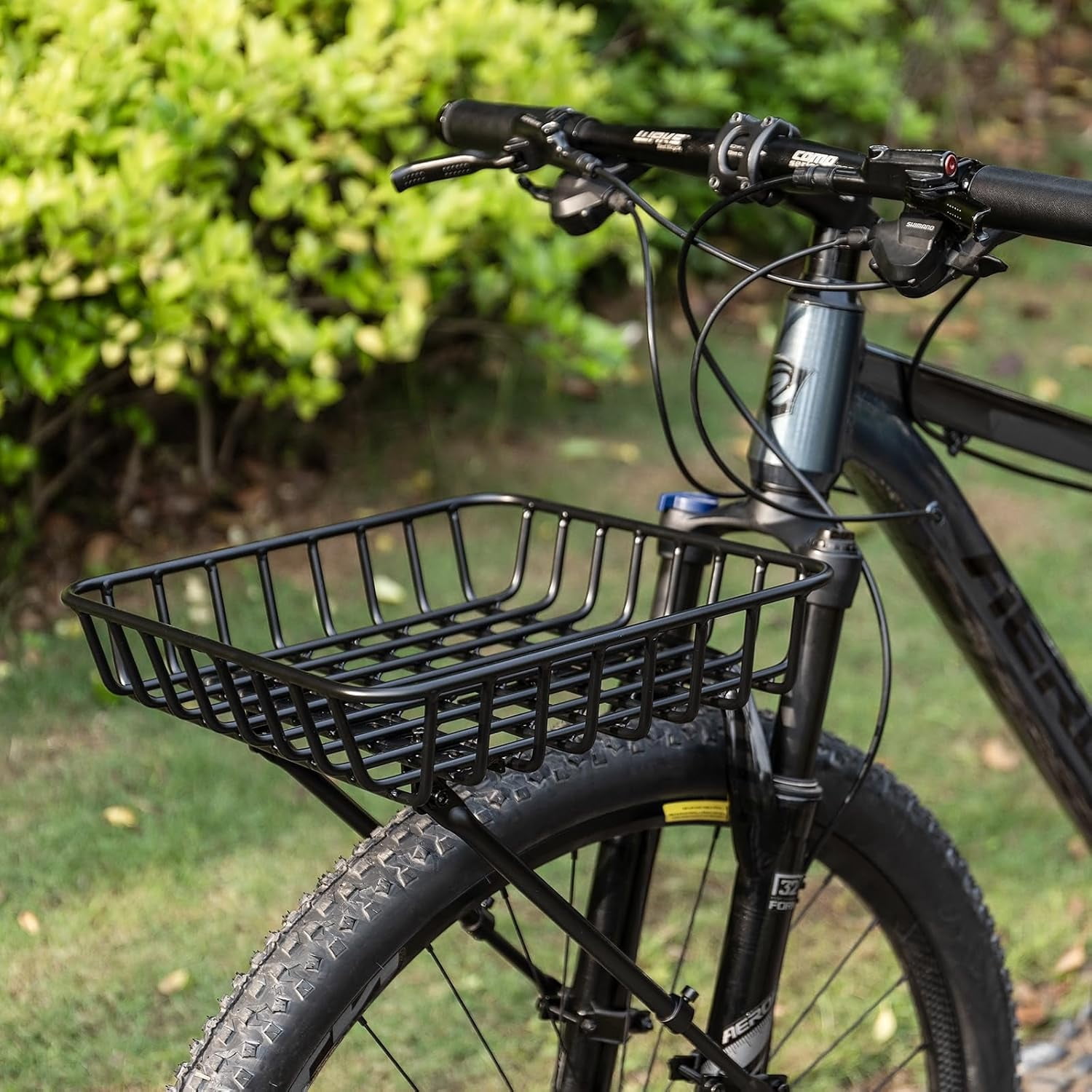 Large Front Bike Basket Rack with Struts -  Aluminum  Basket for 26-29 Inch Bikes, Black