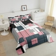 thumbnail image 4 of Erosebridal Black White Grey Pink King Bedding Set Geometric Square Comforter Set Teen Women Bluish Gray Geometry Grid Down Comforter Modern Abstract Lines Quilt Duvet 2 Pillow Cases, 4 of 6