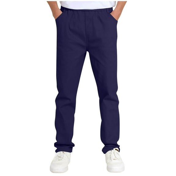 IVEYRTF Kids Straight Leg Pants Elastic Waist Spring Summer Comfortable Fit School Trousers for Kids Everyday Bottoms(Navy#1,7-8 Years)