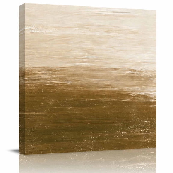 Framed Canvas Wall Art for Living Room Brown Beach Ocean Wall Decor, Ombre Abstract Oil Painting Aesthetic Paintings for Bedroom Office Kitchen Bathroom, Ready to Hang Artwork Wall Pictures 8x8 Inch