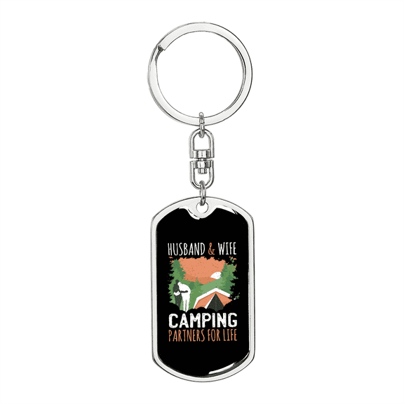 To My Wife Husband and Wife Camping Partners For Life Stainless Steel or 18k Gold Premium Swivel Dog Tag Keychain